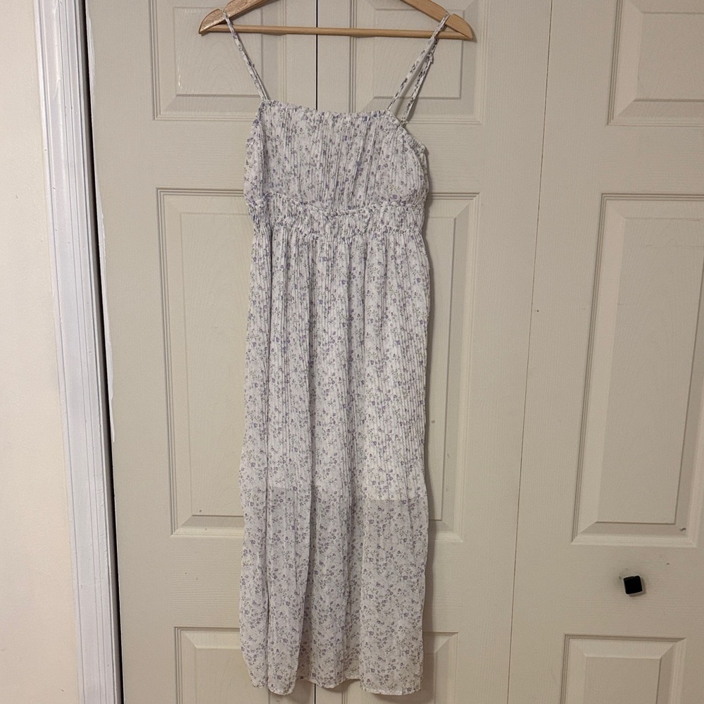 Lush White Midi Dress with Lavender Floral Print size small